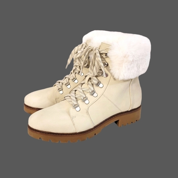 Esprit White Faux Fur Jesse Moto Winter Boots - Picture 1 of 9